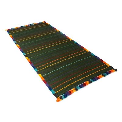 Alternate image for Multicolored Striped Wool Area Rug 3x5 from India Green Candy Stripe
