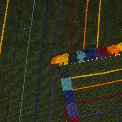 Alternate image for Multicolored Striped Wool Area Rug 3x5 from India Green Candy Stripe