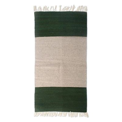 Alternate image for Handwoven Wool Area Rug in Moss and Ivory 3x5 from India Mossy Shore
