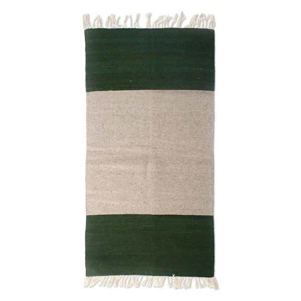 Alternate image for Handwoven Wool Area Rug in Moss and Ivory 3x5 from India Mossy Shore
