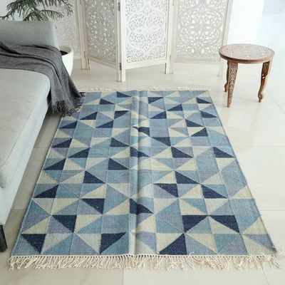 Primary image for Blue Wool Area Rug with Cotton Warp 4 x 6 Blue Triangle