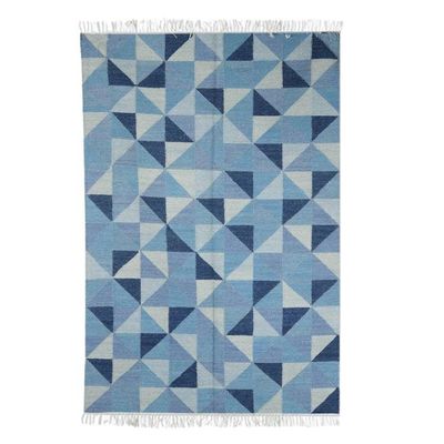 Alternate image for Blue Wool Area Rug with Cotton Warp 4 x 6 Blue Triangle