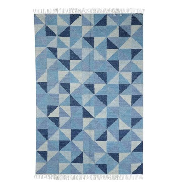 Alternate image for Blue Wool Area Rug with Cotton Warp 4 x 6 Blue Triangle