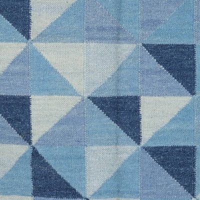 Alternate image for Blue Wool Area Rug with Cotton Warp 4 x 6 Blue Triangle