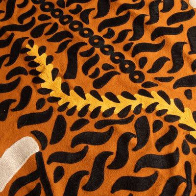 Alternate image for Hand-Chain Stitched Wool Area Rug with Tiger Motif in Orange Mighty Tiger