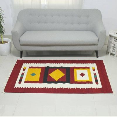 Alternate image for Wool Indian Area Rug 4x6 Diamond Sun