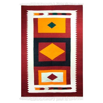 Alternate image for Wool Indian Area Rug 4x6 Diamond Sun