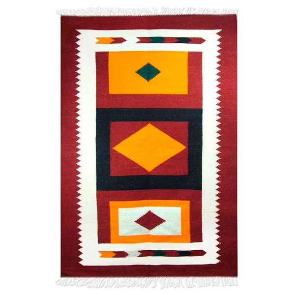 Alternate image for Wool Indian Area Rug 4x6 Diamond Sun
