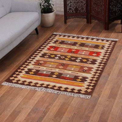 Alternate image for Handloomed Traditional Warm-Toned Wool Area Rug 4x6 Splendor Memoirs