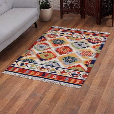 Primary image for Classic Diamond-Patterned Colorful Wool Rug from India Palace Diamonds