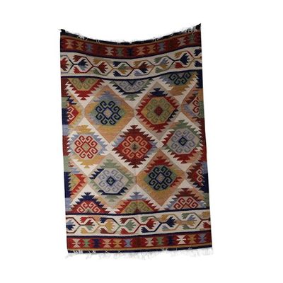 Alternate image for Classic Diamond-Patterned Colorful Wool Rug from India Palace Diamonds