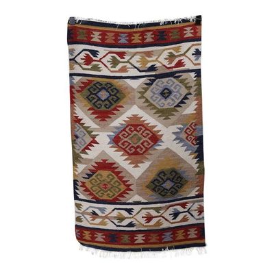 Alternate image for Classic Diamond-Patterned Colorful Wool Rug from India Palace Diamonds