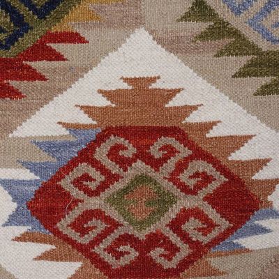 Alternate image for Classic Diamond-Patterned Colorful Wool Rug from India Palace Diamonds