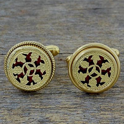 Primary image for Hand Made Gold Plated Floral Cufflinks from India Floral Wheels