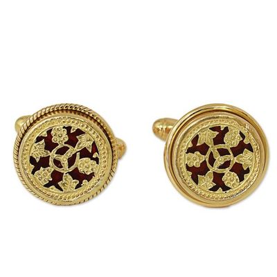 Alternate image for Hand Made Gold Plated Floral Cufflinks from India Floral Wheels