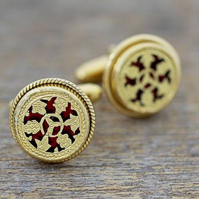 Alternate image for Hand Made Gold Plated Floral Cufflinks from India Floral Wheels