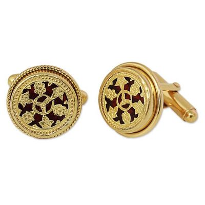 Alternate image for Hand Made Gold Plated Floral Cufflinks from India Floral Wheels