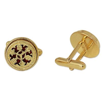 Alternate image for Hand Made Gold Plated Floral Cufflinks from India Floral Wheels