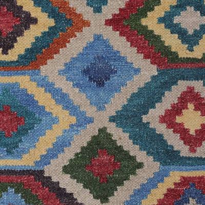 Alternate image for Handloomed Geometric-Patterned Blue Wool Area Rug 3x5 Oceanic Diamonds