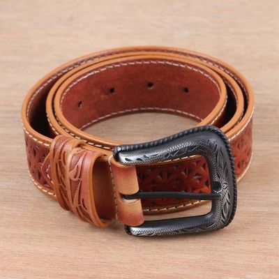 Alternate image for Tooled Mens Leather Belt Crosscheck