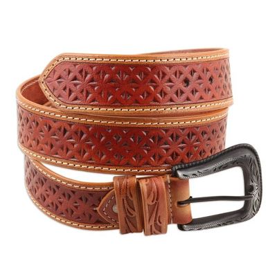 Alternate image for Tooled Mens Leather Belt Crosscheck