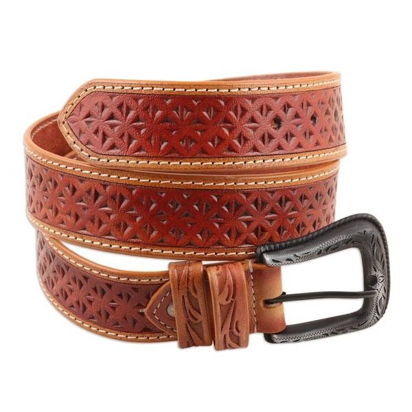 Alternate image for Tooled Mens Leather Belt Crosscheck