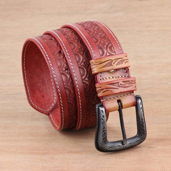 Alternate image for Handcrafted Russet Leather Belt Mughal Arcs