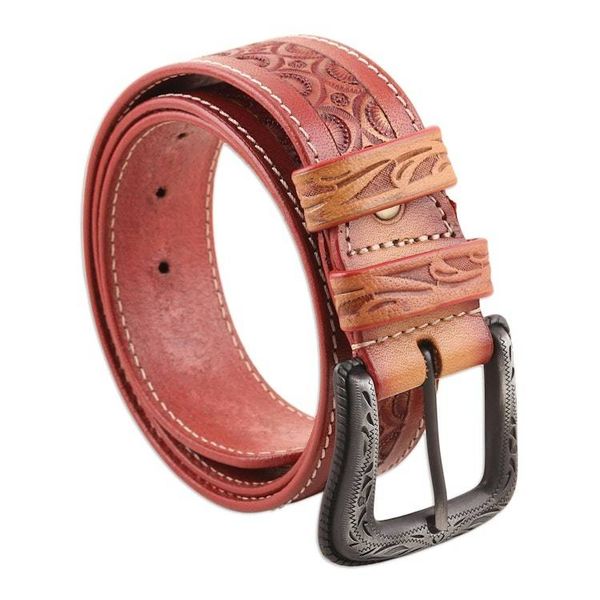 Alternate image for Handcrafted Russet Leather Belt Mughal Arcs