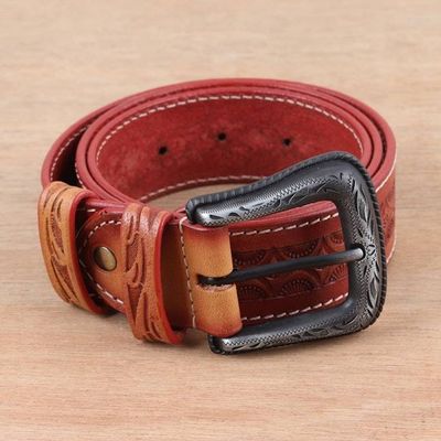 Alternate image for Handcrafted Russet Leather Belt Mughal Arcs