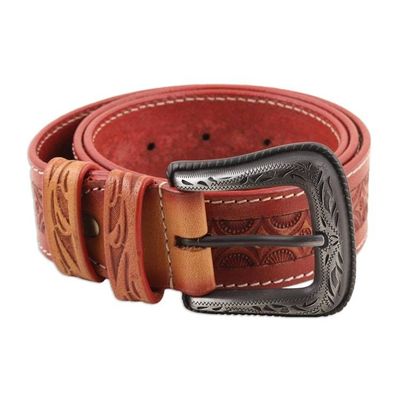 Alternate image for Handcrafted Russet Leather Belt Mughal Arcs