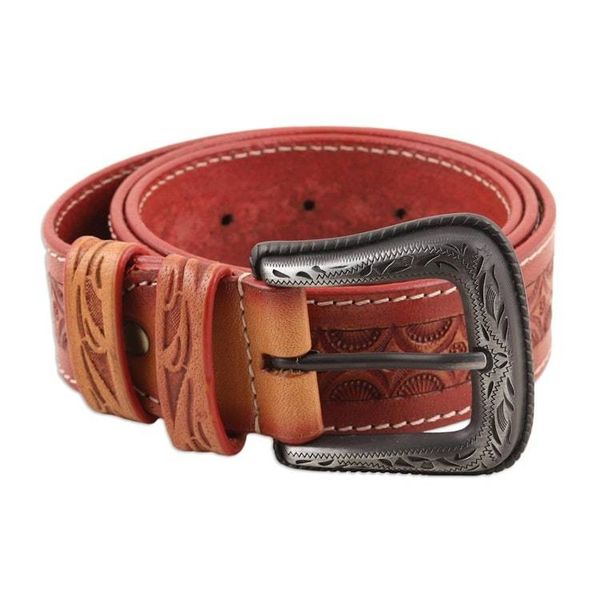 Alternate image for Handcrafted Russet Leather Belt Mughal Arcs