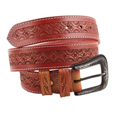 Alternate image for Handcrafted Russet Leather Belt Mughal Arcs