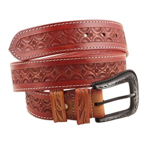 Alternate image for Handcrafted Russet Leather Belt Mughal Arcs