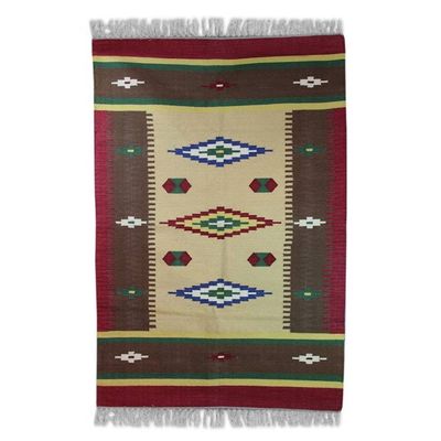 Alternate image for Hand Loomed Cotton Area Rug with Diamonds 4x6 ft Indian Diamonds