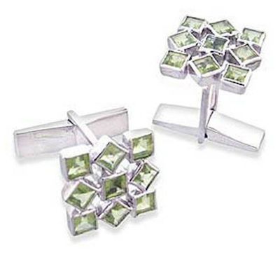 Alternate image for Cufflinks Artisan Crafted Sterling Silver Peridot  Jigsaw Riddle