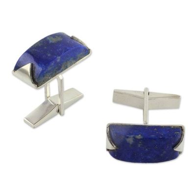 Alternate image for Modern Sterling Silver Lapis Lazuli Cufflinks Blue Intensity