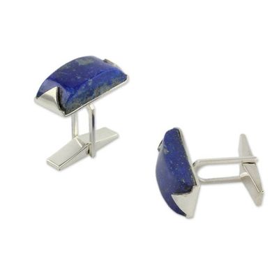 Alternate image for Modern Sterling Silver Lapis Lazuli Cufflinks Blue Intensity