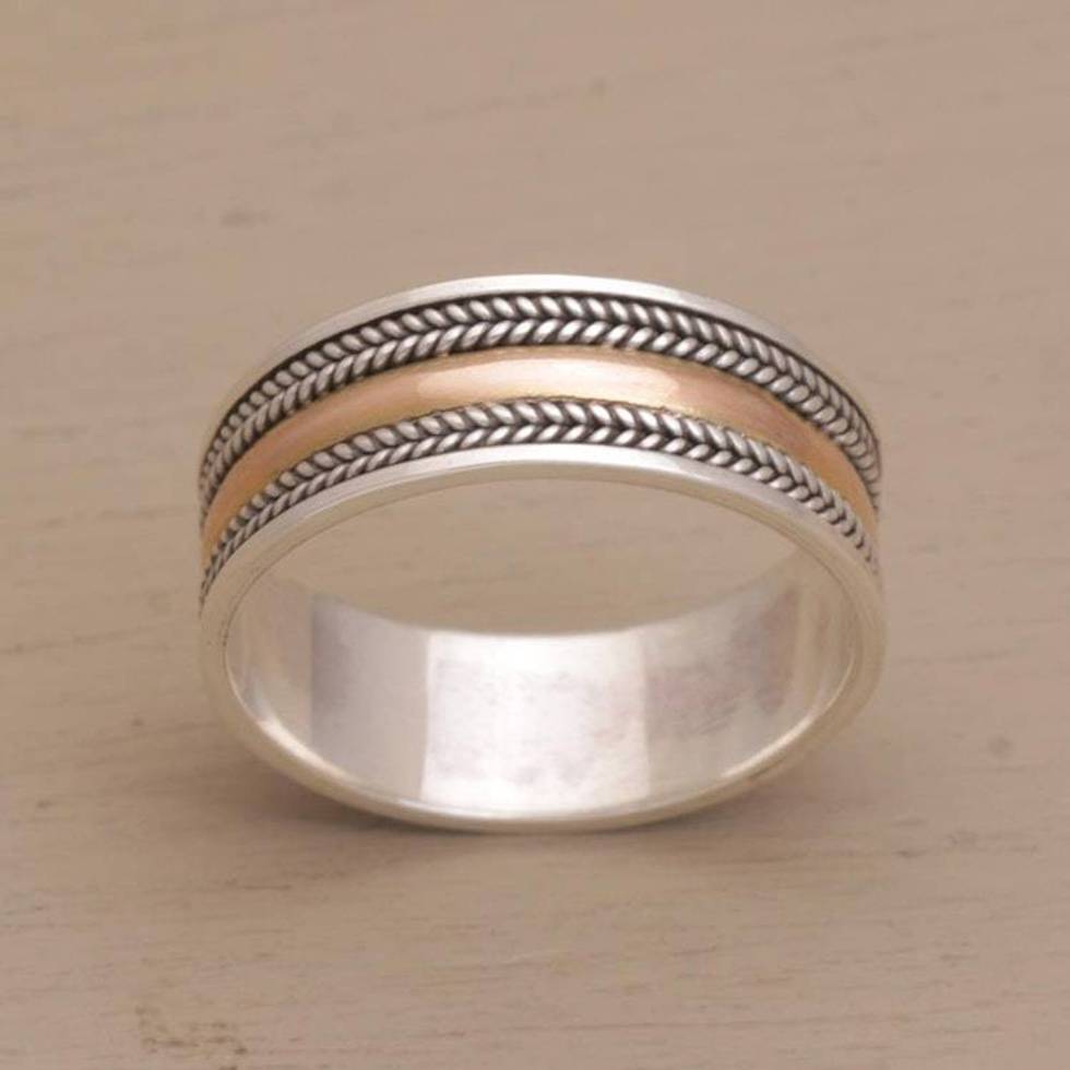 18k Gold Accent Sterling Silver Band Ring from Bali 'Way of Gold'