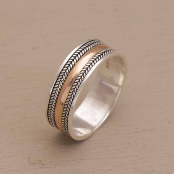 Alternate image for 18k Gold Accent Sterling Silver Band Ring from Bali Way of Gold
