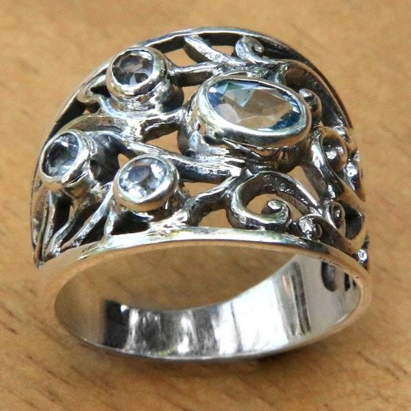 Alternate image for Unique Blue Topaz and Silver Ring Tree of Destiny