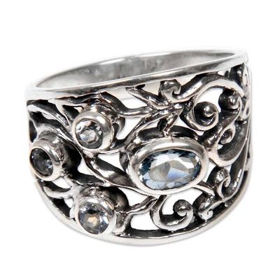 Alternate image for Unique Blue Topaz and Silver Ring Tree of Destiny