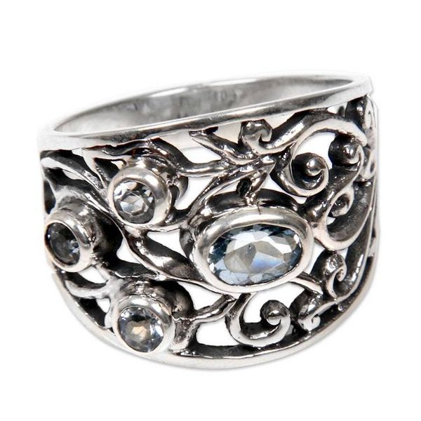 Alternate image for Unique Blue Topaz and Silver Ring Tree of Destiny