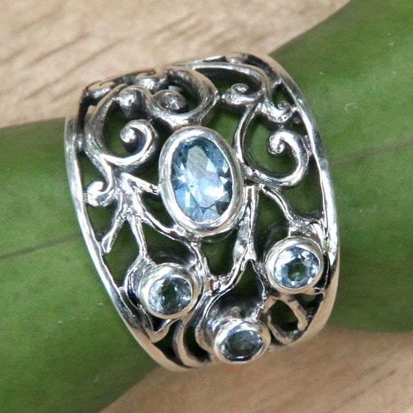 Alternate image for Unique Blue Topaz and Silver Ring Tree of Destiny