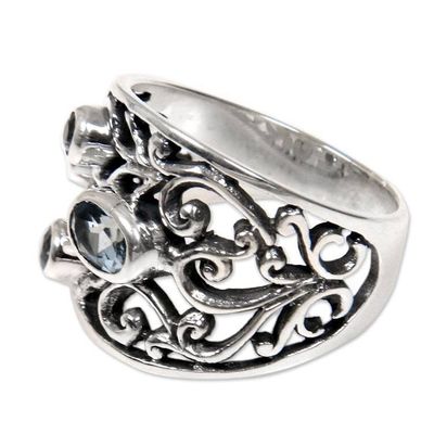 Alternate image for Unique Blue Topaz and Silver Ring Tree of Destiny