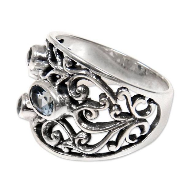 Alternate image for Unique Blue Topaz and Silver Ring Tree of Destiny
