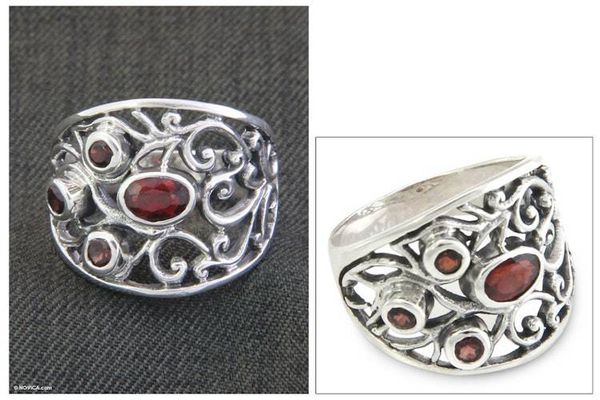 Alternate image for Sterling Silver and Garnet Ring from Indonesia Tree of Destiny