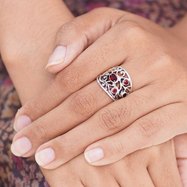 Alternate image for Sterling Silver and Garnet Ring from Indonesia Tree of Destiny