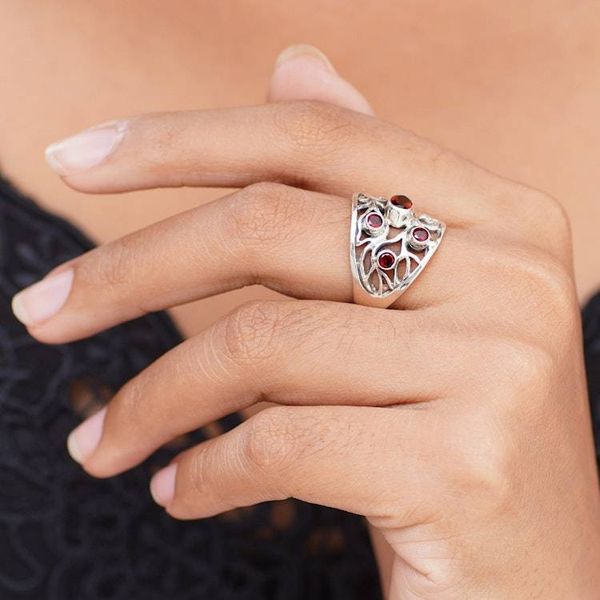 Alternate image for Sterling Silver and Garnet Ring from Indonesia Tree of Destiny