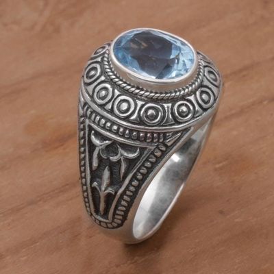 Alternate image for Blue Topaz and Sterling Silver Mens Ring from Bali Awakening Circles