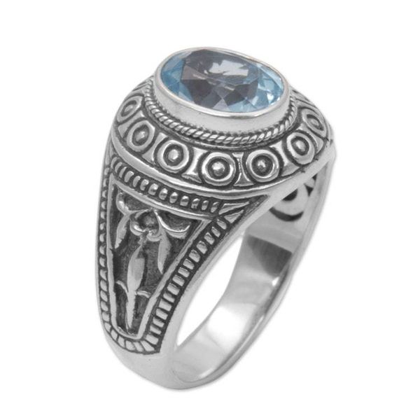 Alternate image for Blue Topaz and Sterling Silver Mens Ring from Bali Awakening Circles